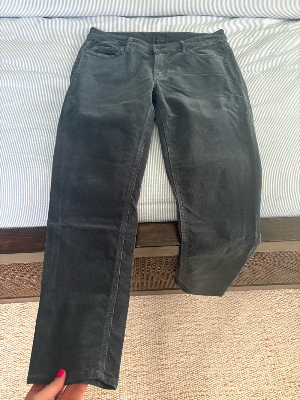 MOTHER Straight Corduroy Pants in Dark Gray/Blue